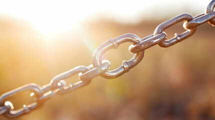 Obraz premium Metal Chain Links Connect Together with Sunlight Connection and Strength Symbolism.