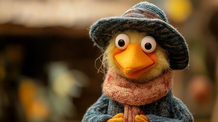 Puffin Bird with Santa Claus Decoration for Holiday Celebration in Nature