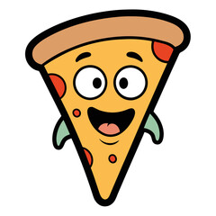 Funny Pizza Slice Illustration with Goofy Face in Mixed Art Styles