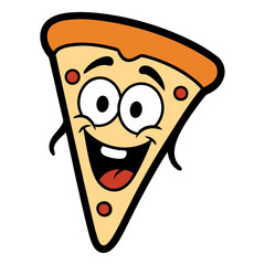 Funny Pizza Slice Illustration with Goofy Face in Mixed Art Styles