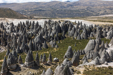 Pampachiri Stone Forest in Andahuaylas Peru. It is a spectacular rocky landscape in pointed or mushroom shapes, product of the eruption of the Qarwarasu and Sotaya volcanoes. 