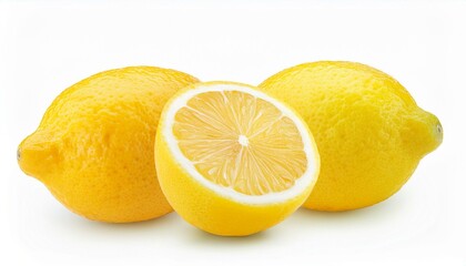 Natural Lemon fruit cut in half isolated on white background. Clipping path