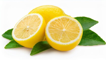 Natural Lemon fruit cut in half isolated on white background. Clipping path