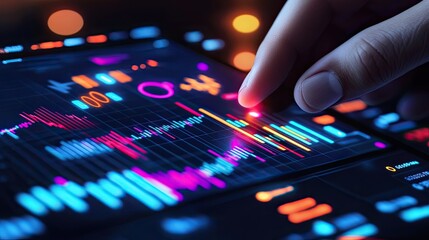 Naklejka premium Finger Interacts With Vibrant Digital Data Display