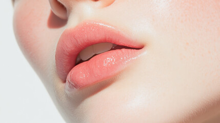 Close-up view of soft lips highlighted by natural light with a fresh makeup look showcasing a subtle gloss effect
