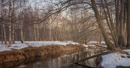 Snowy landscape with a river and trees