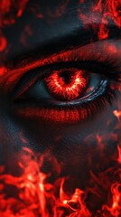 Fototapeta premium Fiery eye, engulfed in flames, intense gaze.