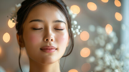Fototapeta premium Relaxation therapy session for young asian woman indoor wellness environment peaceful viewpoint
