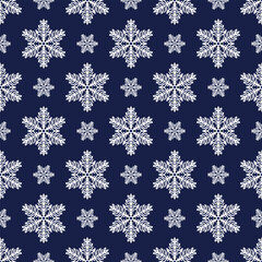 Snowflakes seamless pattern, detailed hand drawn vector line illustration. Graphic outline doodle drawing. Christmas and New Year background for frosty winter design, gift wrapping, packaging, textile