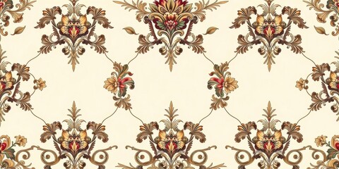 Luxurious and elegant floral pattern in seamless royal wallpaper design for interior decor or textile printing, floral, ornate, vintage