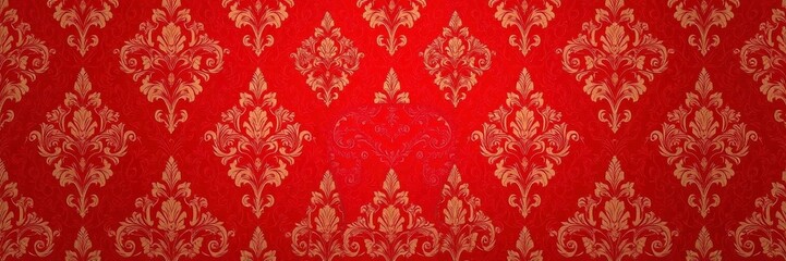 Fototapeta premium Red wallpaper with elegant damask pattern perfect for adding a luxurious touch to any room, textured, classic