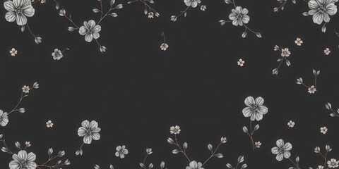 Seamless charcoal small floral elements wallpaper design featuring delicate blooms and leaves, wallpaper, elements