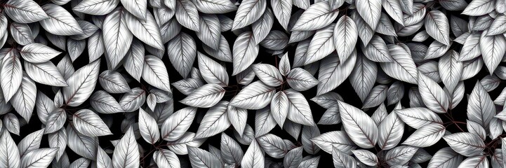 Seamless silver leaves wallpaper with metallic shimmer and intricate leaf patterns, metallic, background