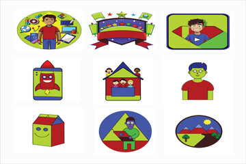 Naklejka premium New graphics designer cartoon set 