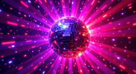 disco ball with bright MediumVioletRed rays of light in all directions, creating a dazzling light pattern