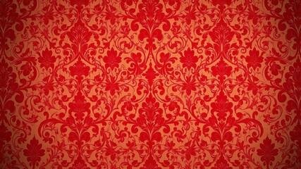 Red flock wallpaper with damask design on white background, luxurious, elegant, texture