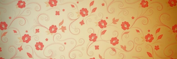 Retro wallpaper featuring swirling floral patterns in a vintage color palette, artistic, retro