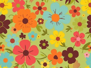 Retro style wallpaper featuring swirling floral design in vibrant colors, flowers, wallpaper, vintage