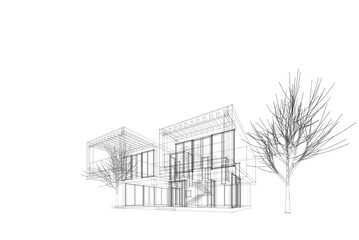 Modern house architectural 3d rendering