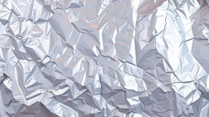 Smooth and glossy silver foil texture background with delicate wrinkles and shine, crumpled, background