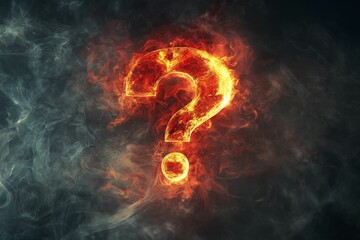 Fiery question mark engulfed in smoke.