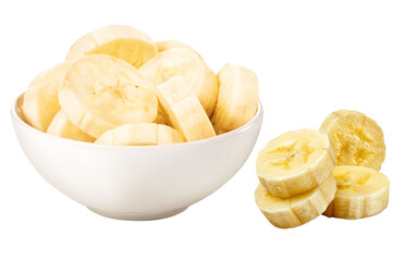 pote com fatia de banana madura isolado em fundo transparente