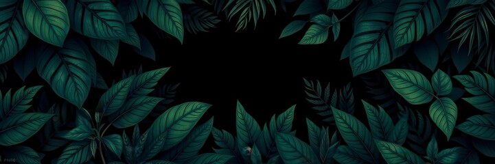 Dark and moody pattern featuring exotic leaves in botanical theme, background, foliage