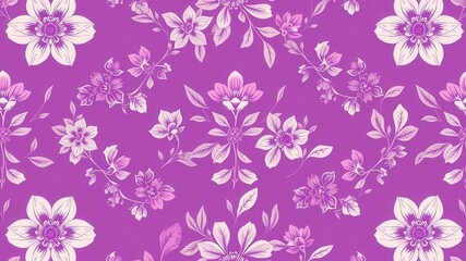 Delicate purple flowers in a seamless pattern on a wallpaper background, elegant, seamless, backdrop