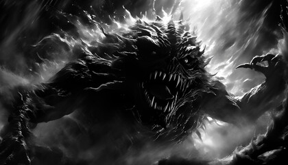 Creepy monster from the dark. Scary illustration. Halloween theme.