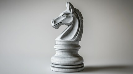Grey horse-head chess piece, sculpted, elegant.