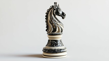 Ornate black and white horse chess piece.