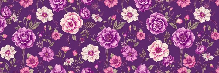 Elegant seamless purple floral wallpaper design, decoration, background, repeating