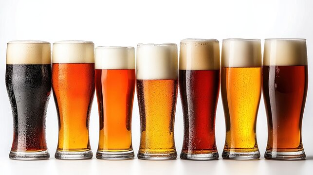 Variety of beer glasses showcasing different types of beer lined up in an engaging display