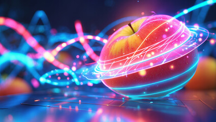 Neon-Lit Fruit with Digital Augmented Reality Patterns