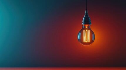 Unique Vintage Light Bulb Hanging with Warm Glow Against Dark Gradients in Modern Artistic Setting