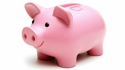 Pink Piggy Bank Stands on White Background with Saving Money Concept