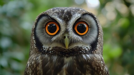 Obraz premium a close up of a owl with orange eyes