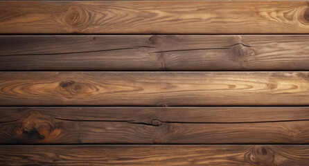 Fototapeta premium Wooden texture or background with horizontal planks. Wooden surface, wall or floor. Rustic wood light brown board. Top or front view. For banner, poster, advertising, design