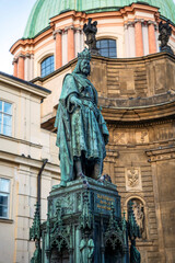 Obraz premium Bronze Neogothic statue of Charles IV in Krizovnicke namesti, Stare Mesto (Old Town), Prague, Czechia
