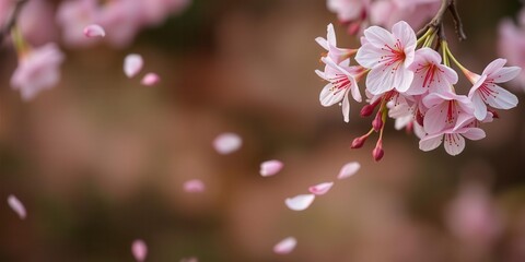 Pink sakura petals gently falling in a dreamy background, pink, soft