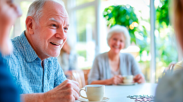 Seniors Engaging in Discussion Around Round Table