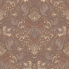 Damask style pattern, birds and flowers, paisley floral pattern, textured background. Seamless floral pattern-533.