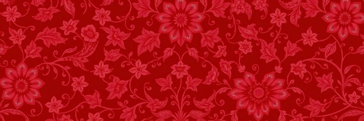Red damask pattern background with intricate floral and geometric designs in rich shades of crimson and burgundy, background, damask