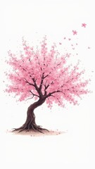 Obraz premium Cherry blossom tree in full bloom with falling petals