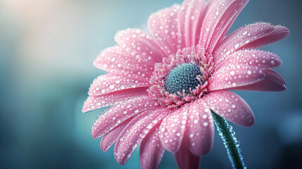 Pink flower macro with water droplets, closeup of rain petals, beautiful floral wallpaper with dew, fresh spring blossom detail, garden bloom in morning light.