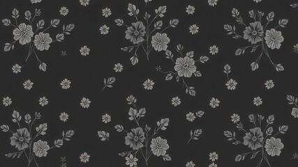 Seamless charcoal small floral elements wallpaper design with elegant botanical motifs on a dark background, design, small, botanical