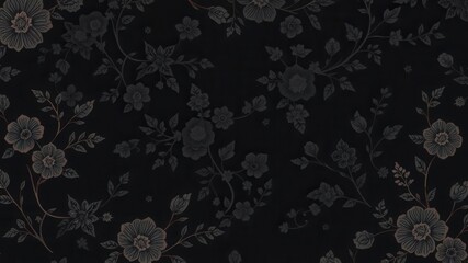 Seamless floral wallpaper design in charcoal tones with elegant natural elements, botanical, decorative