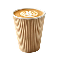 cup of coffee in paper takeaway mug on transparent background