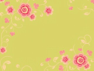 Swirly floral retro wallpaper in shades of pink and green with a vine-like design, vine, swirly