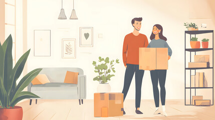 Young couple moving into a new home